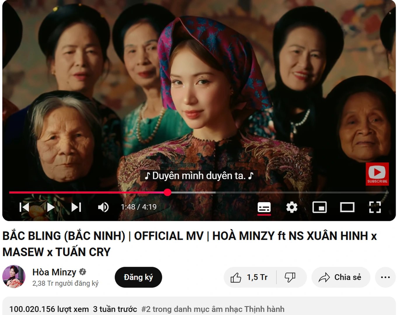 Bắc Bling 100 triệu view kiếm cho Hòa Minzy bao nhiêu tiền?
